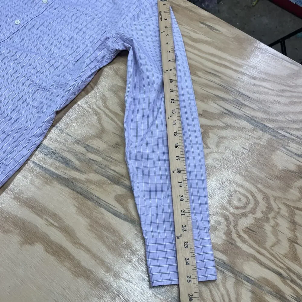 J. Crew Thompson Shirtings Wrinkle Free Purple White Plaid Check Size M 15 15.5